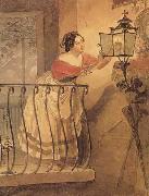 An Italian Woman Lighting a lamp bfore the Image of the Madonna Karl Briullov